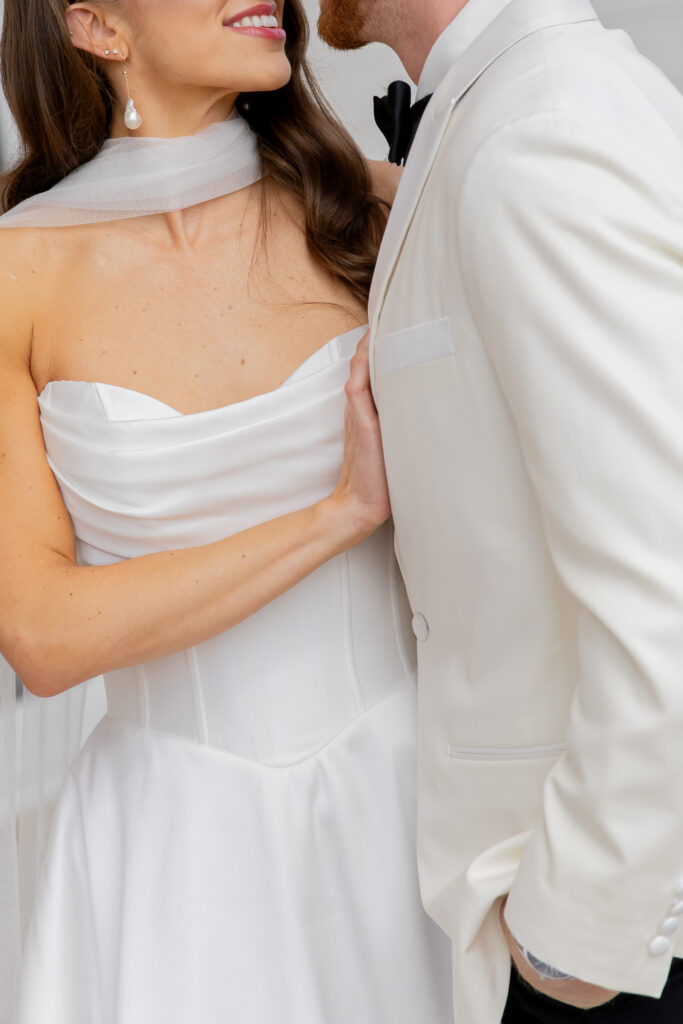 Close up cropped shot of bride and groom during their portrait session in Raleigh, NC