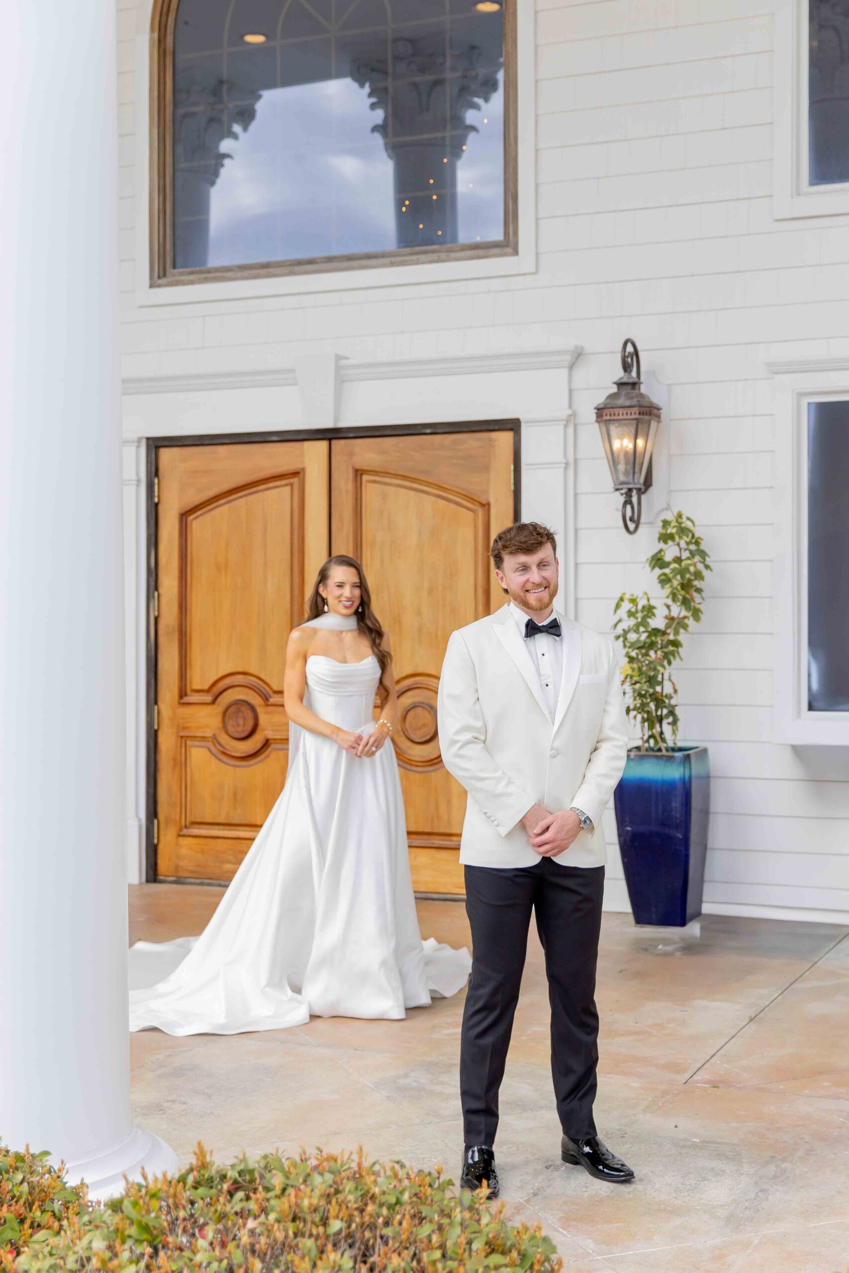 A couple doing their private first look before their wedding ceremony